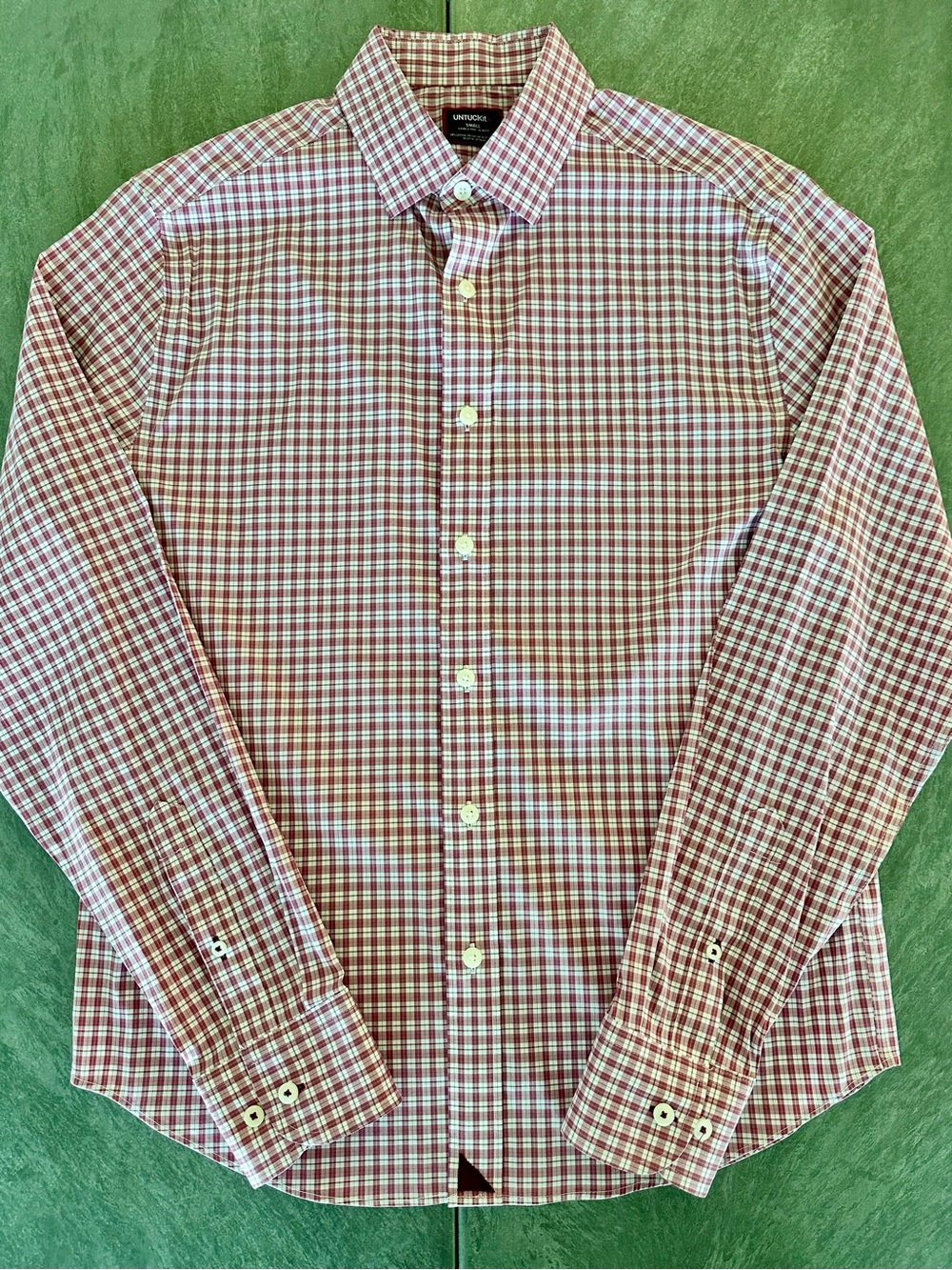 UNTUCKit Men's Wrinkle-Free Pink and White Plaid Button-Down Shirt - Picture 2 of 3